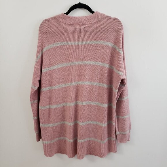 American Eagle Outfitters Oversized Jegging Fit Stripe Sweater Sz S Pink Grey - Picture 3 of 10